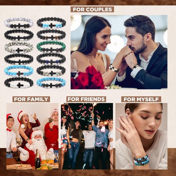 24 pcs Unisex Cross Beads Bracelets Natural Stone Stretch for Men Women - Picture 4 of 7